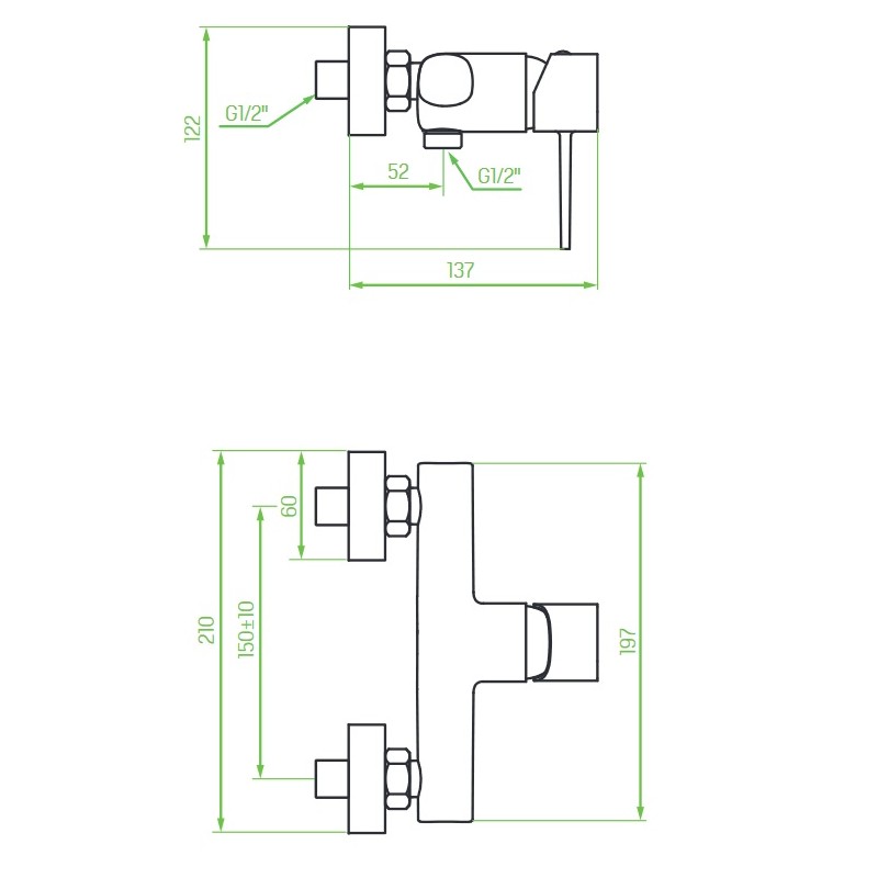 Bateria Natryskowa Ścienna POLA Złota