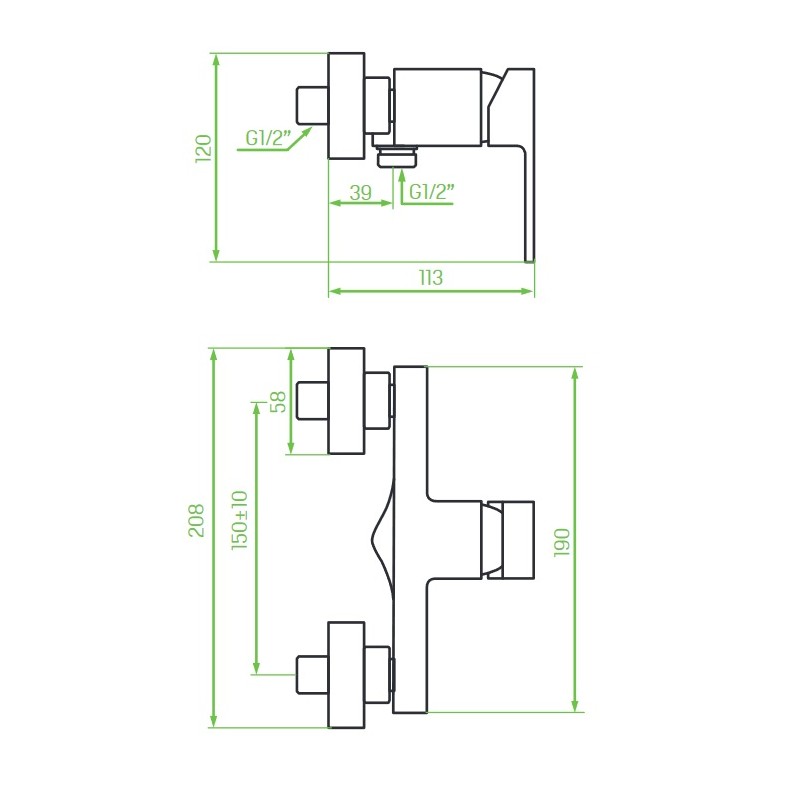Bateria Natryskowa Ścienna KVADRATO Chrom