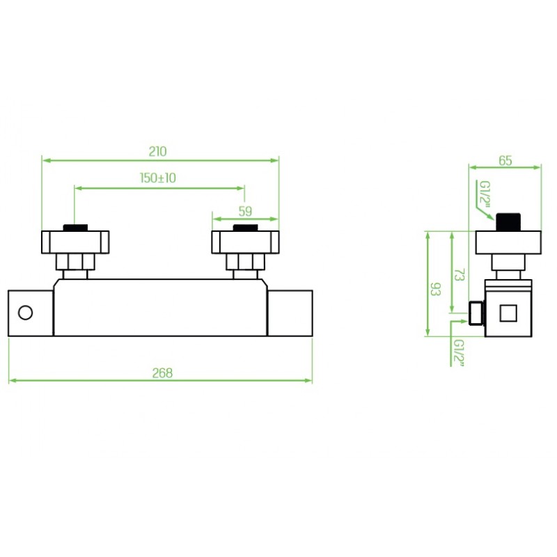 Bateria Natryskowa Ścienna z Termostatem KVADRATO Czarna