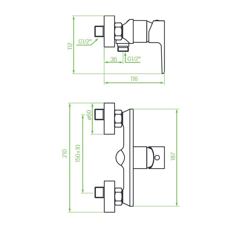 Bateria Natryskowa Ścienna LARGO Chrom Bateria Natryskowa Ścienna LARGO Chrom