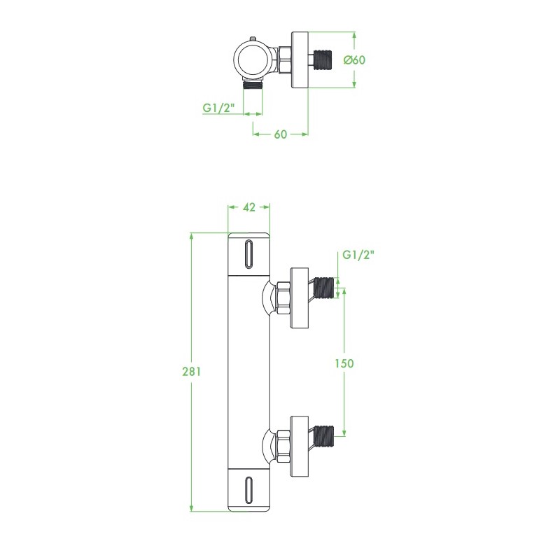 Bateria Natryskowa Ścienna z Termostatem PRETTO GRAFIT Bateria Natryskowa Ścienna z Termostatem PRETTO GRAFIT