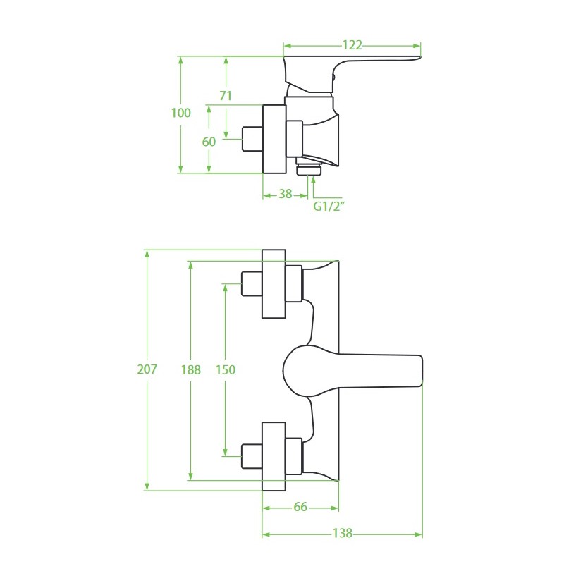 Bateria Natryskowa Ścienna RAILA Czarny Chrom Bateria Natryskowa Ścienna RAILA Czarny Chrom