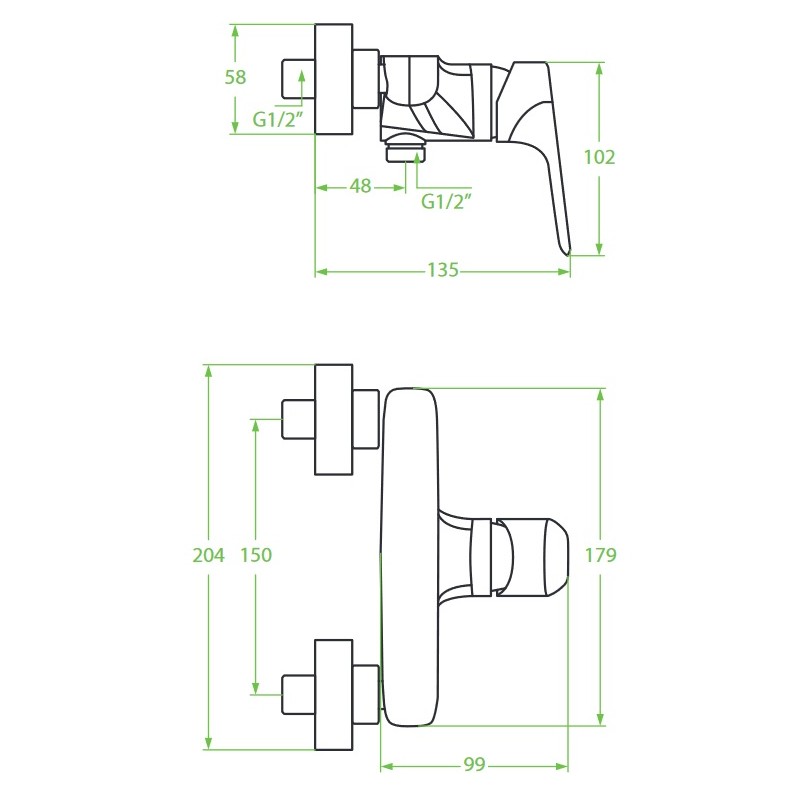Bateria Natryskowa Ścienna RONDO Chrom