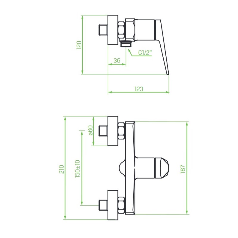 Bateria Natryskowa Ścienna RUBIO Biały Złoty