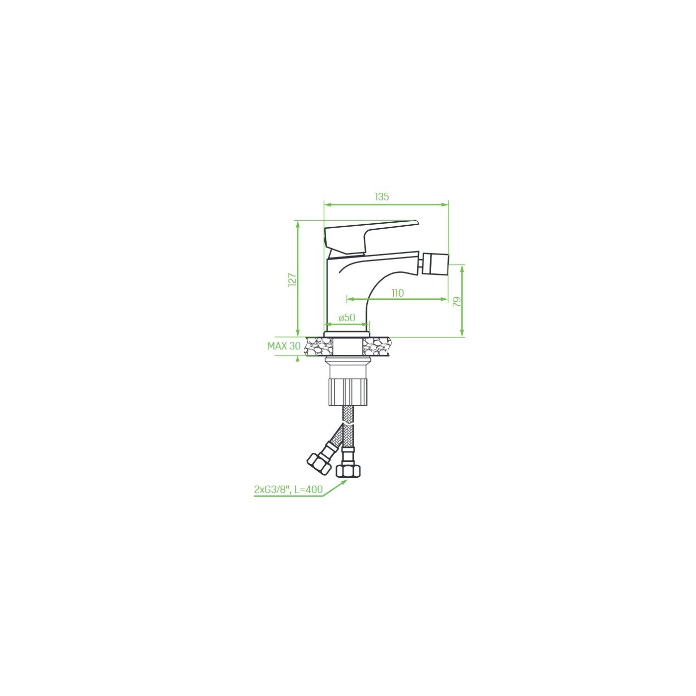 Bateria Bidetowa Stojąca z Korkiem LARGO Biała Chrom