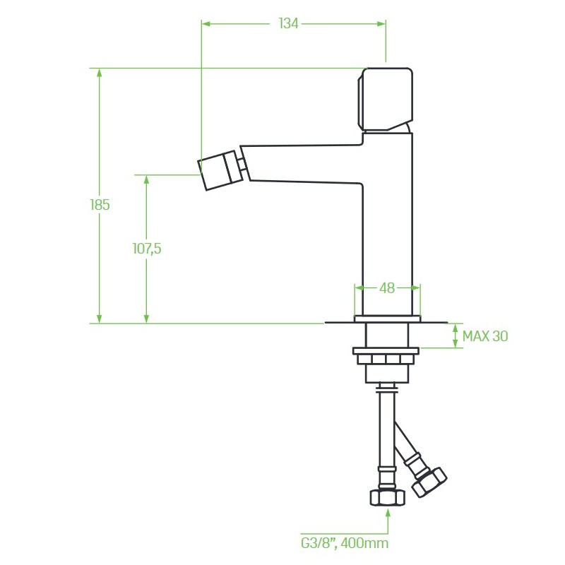 Bateria Bidetowa Stojąca z Korkiem PRETTO Chrom