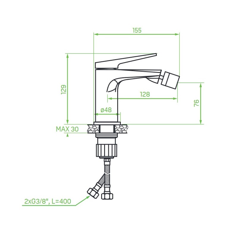 Bateria Bidetowa Stojąca z Korkiem RUBIO Czarna Złota
