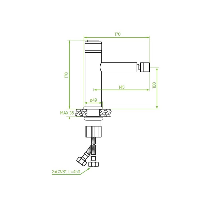 Bateria Bidetowa Stojąca z Korkiem VOLUMO Chrom