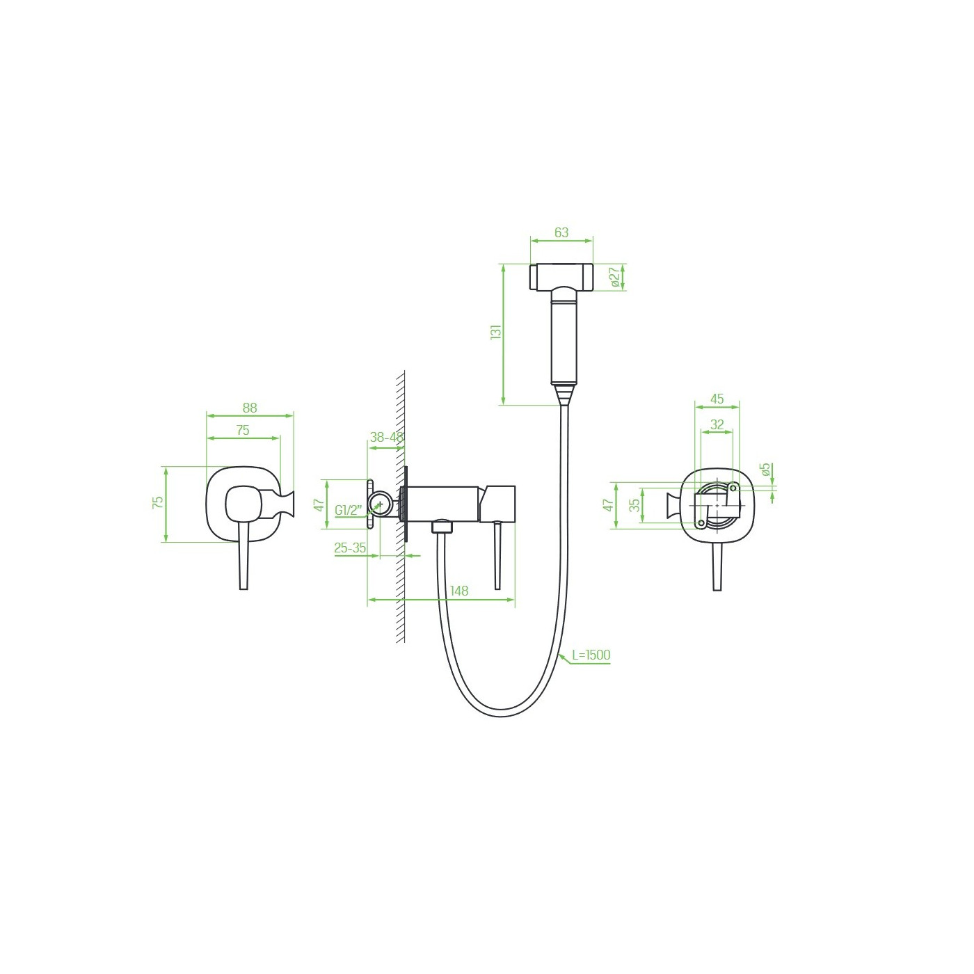 Bateria Bidetowa Podtynkowa z Zestawem Natryskowym