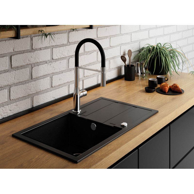 Zlew Zlewozmywak Jednokomorowy Czarny z Ociekaczem BARBADOS