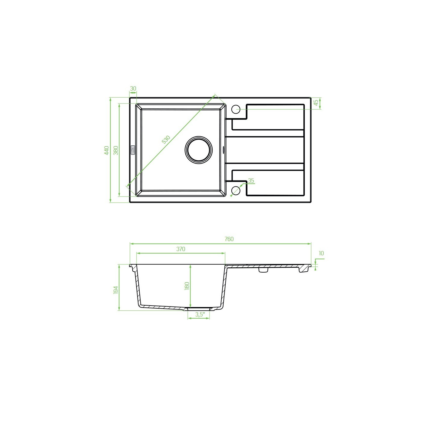 Zlew Zlewozmywak Jednokomorowy Szary z Ociekaczem