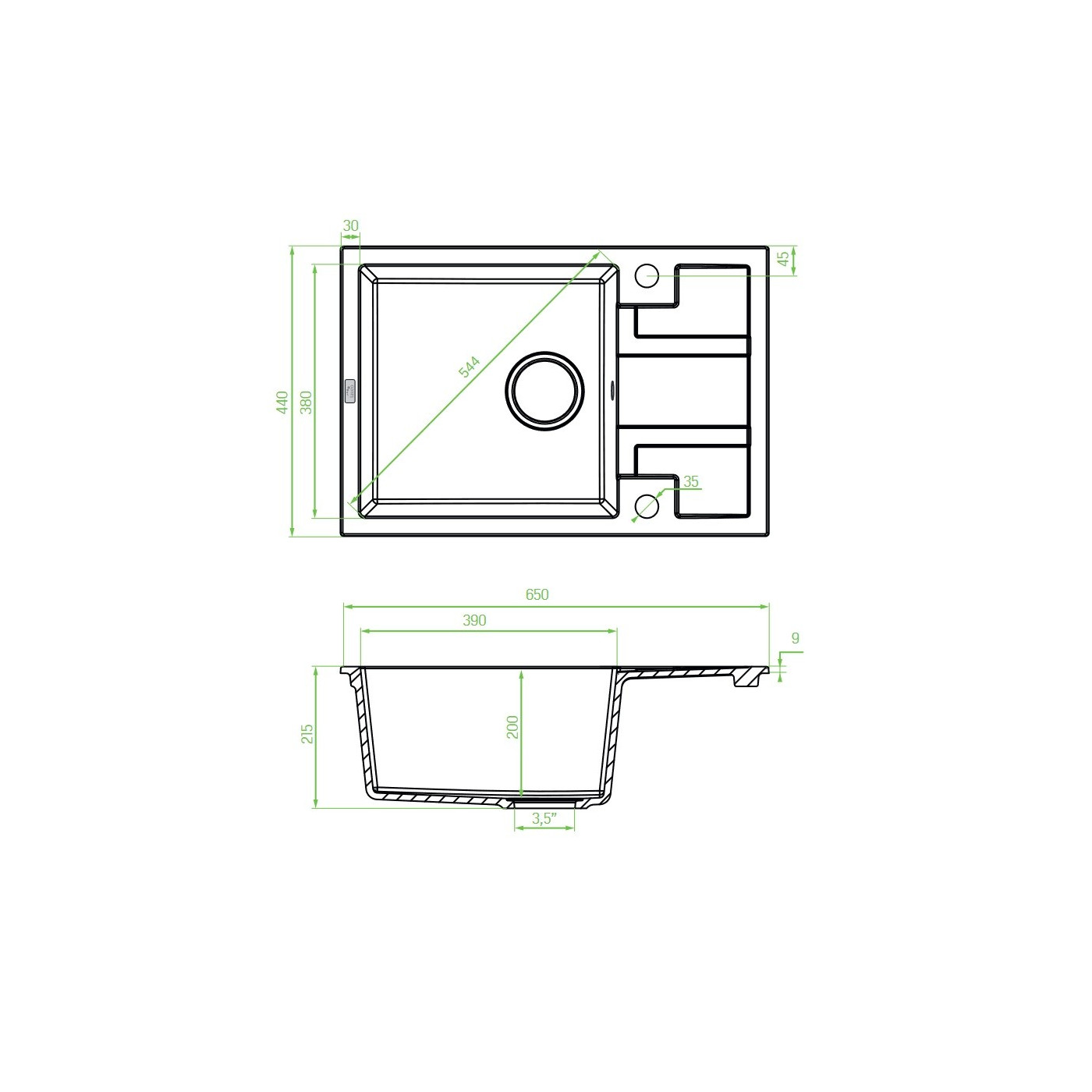 Zlew Zlewozmywak Jednokomorowy Czarny z Półociekaczem Barbados Zlew Zlewozmywak Jednokomorowy Czarny z Półociekaczem Barbados
