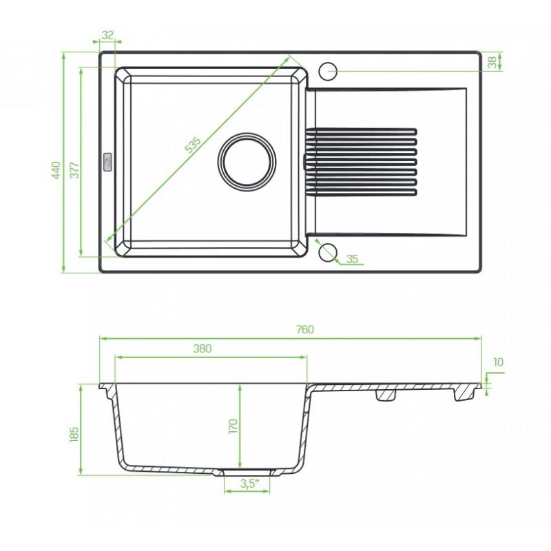 Zlew Zlewozmywak Jednokomorowy Czarny z Ociekaczem