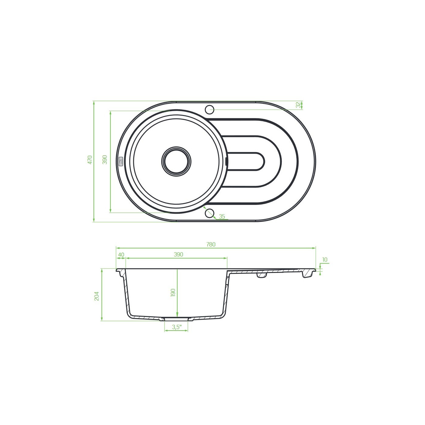Zlew Zlewozmywak Granitowy Szary z Ociekaczem DAFNE