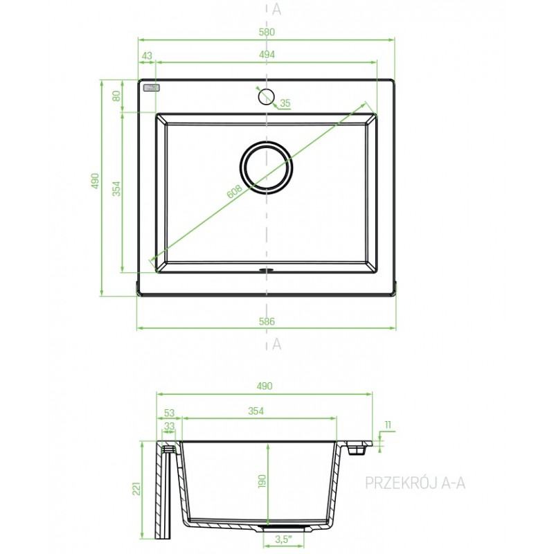 Zlew Zlewozmywak Granitowy Czarny KOMODO