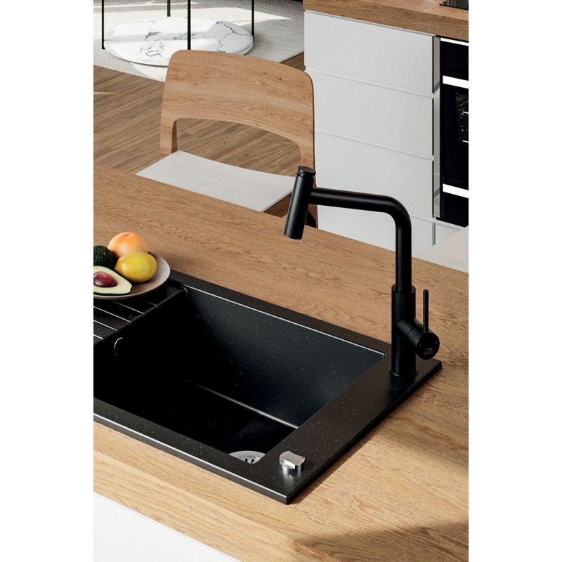 Zlew Zlewozmywak Granitowy  Czarny z Półociekaczem Pionier