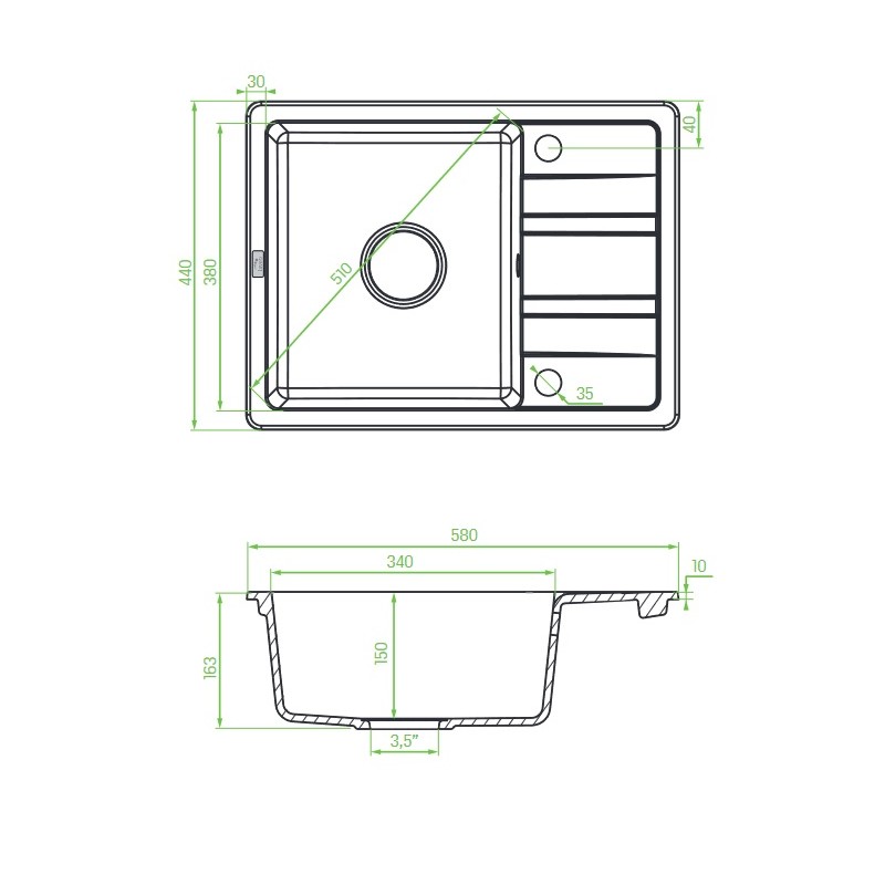 Zlew Zlewozmywak Granitowy Czarny z Półociekaczem Zlew Zlewozmywak Granitowy Czarny z Półociekaczem
