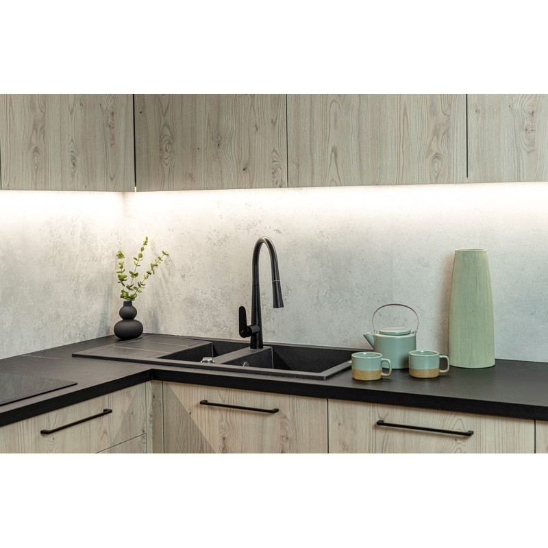 Zlew Zlewozmywak Granitowy Czarny 1,5 Komorowy