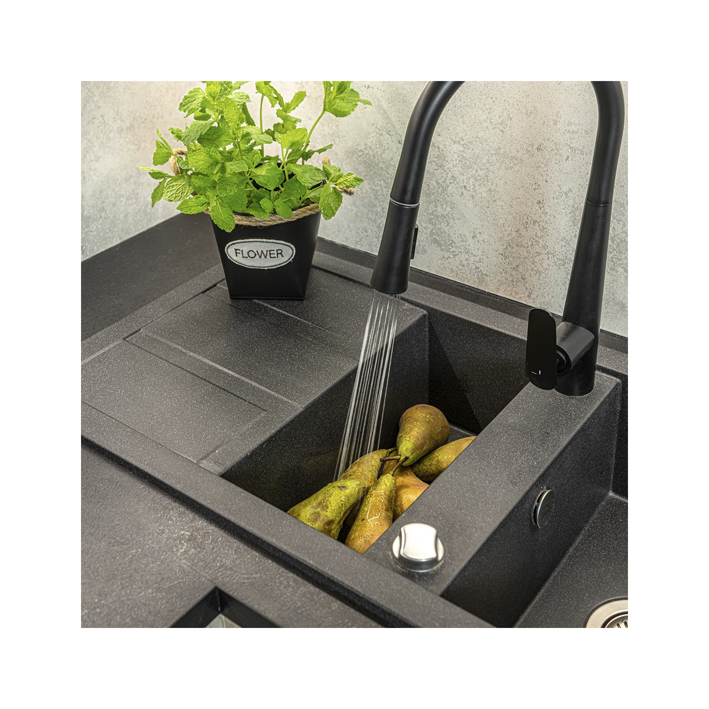 Zlew Zlewozmywak Granitowy Czarny 1,5 Komorowy