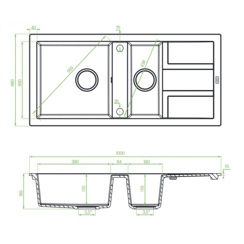 Zlew Zlewozmywak Granitowy Szary 1,5 Komorowy