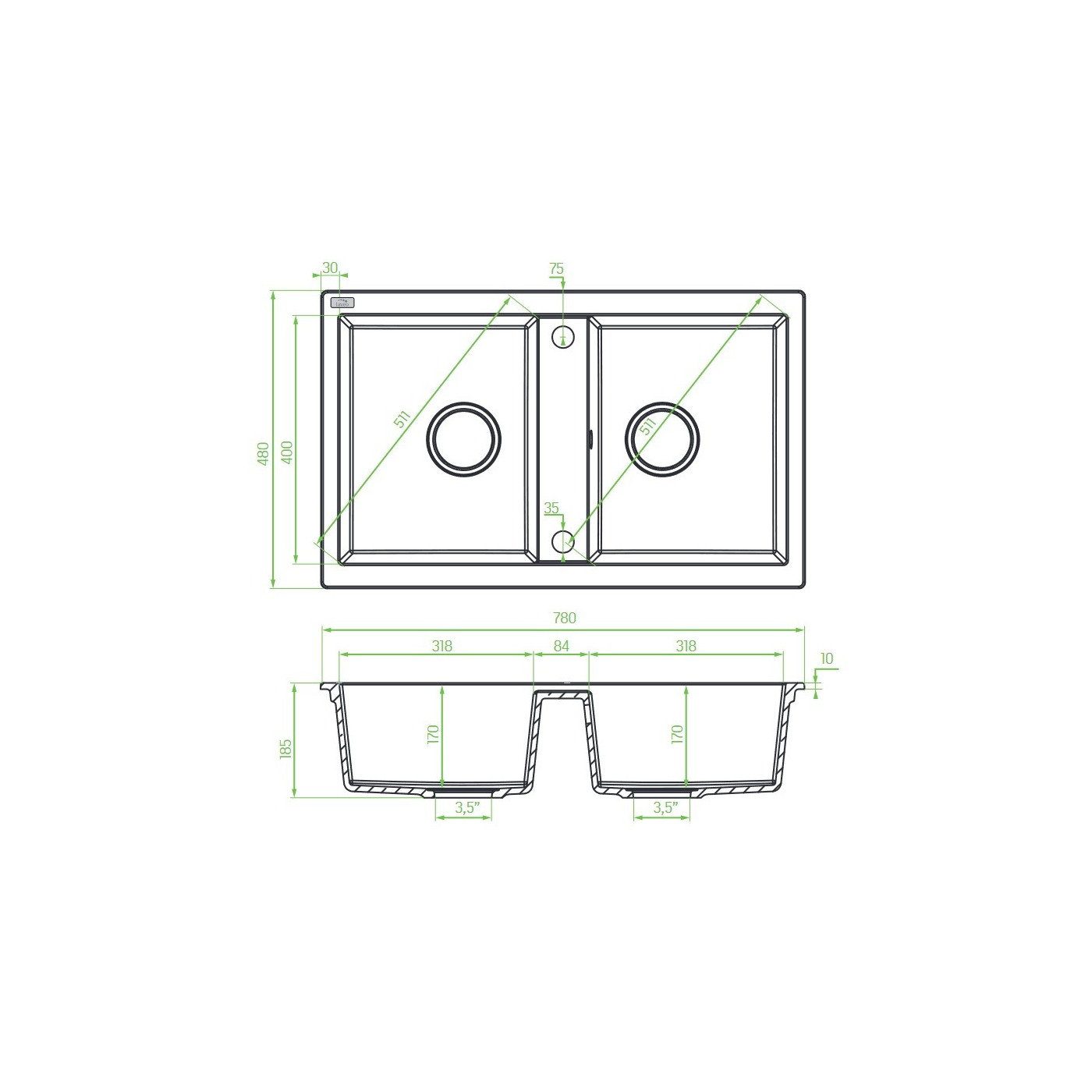 Zlew Zlewozmywak Granitowy Beżowy 2 Komorowy Barbados