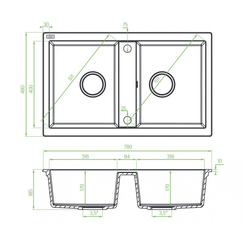Zlew Zlewozmywak Granitowy Beżowy 2 Komorowy Barbados