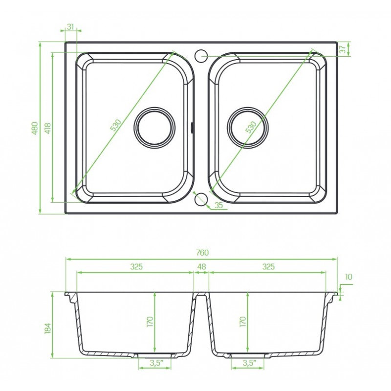 Zlew Zlewozmywak Granitowy Beżowy 2 Komorowy CELIA