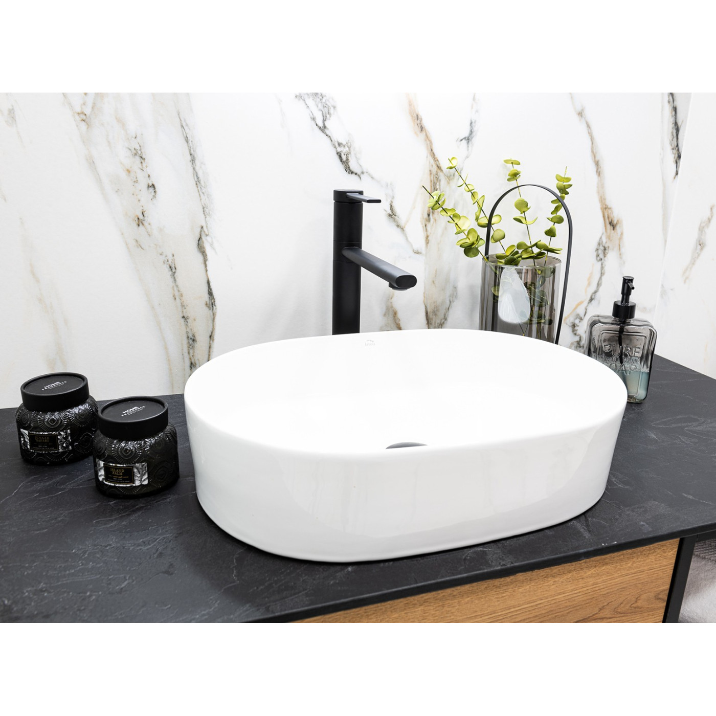 Umywalka Nablatowa Ceramiczna Owalna Biała DESNA