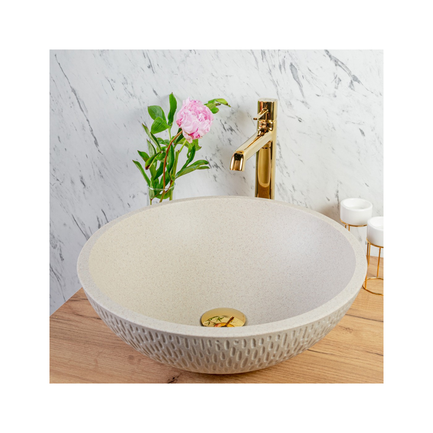 Umywalka Nablatowa Granitowa Beżowa AMBER