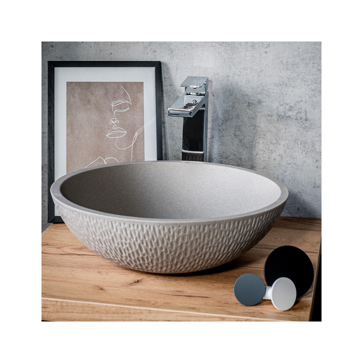 Umywalka Nablatowa Granitowa Szara AMBER