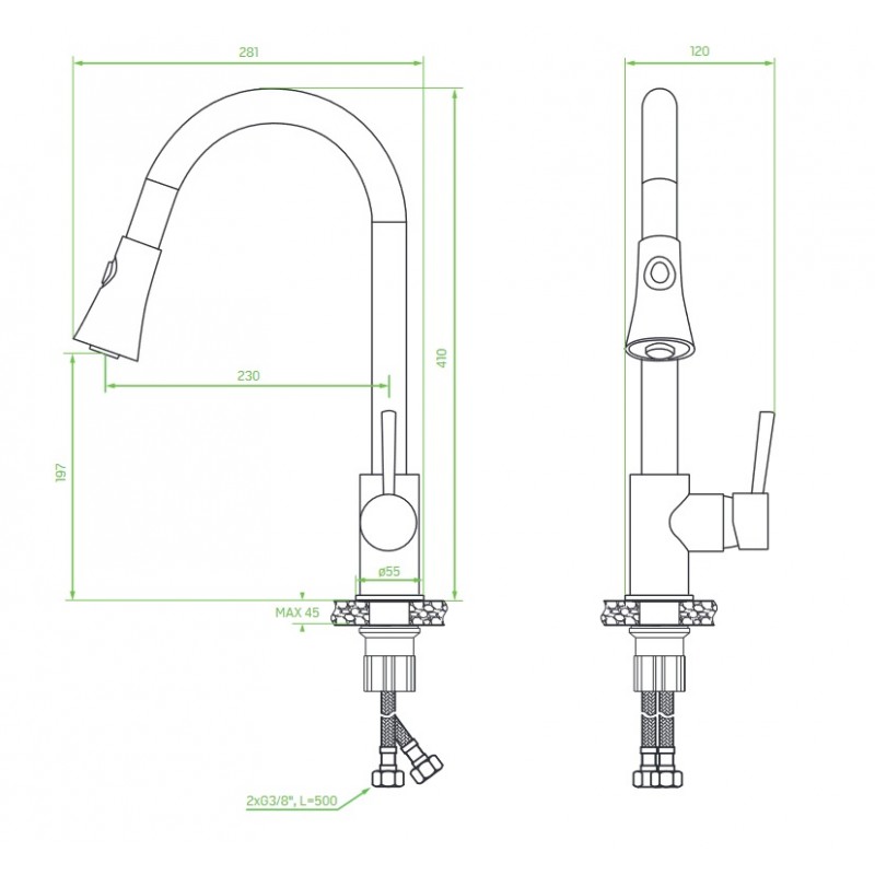 Bateria Zlewozmywakowa Stojąca z Wciąganą Wylewką DARU Bateria Zlewozmywakowa Stojąca z Wciąganą Wylewką DARU