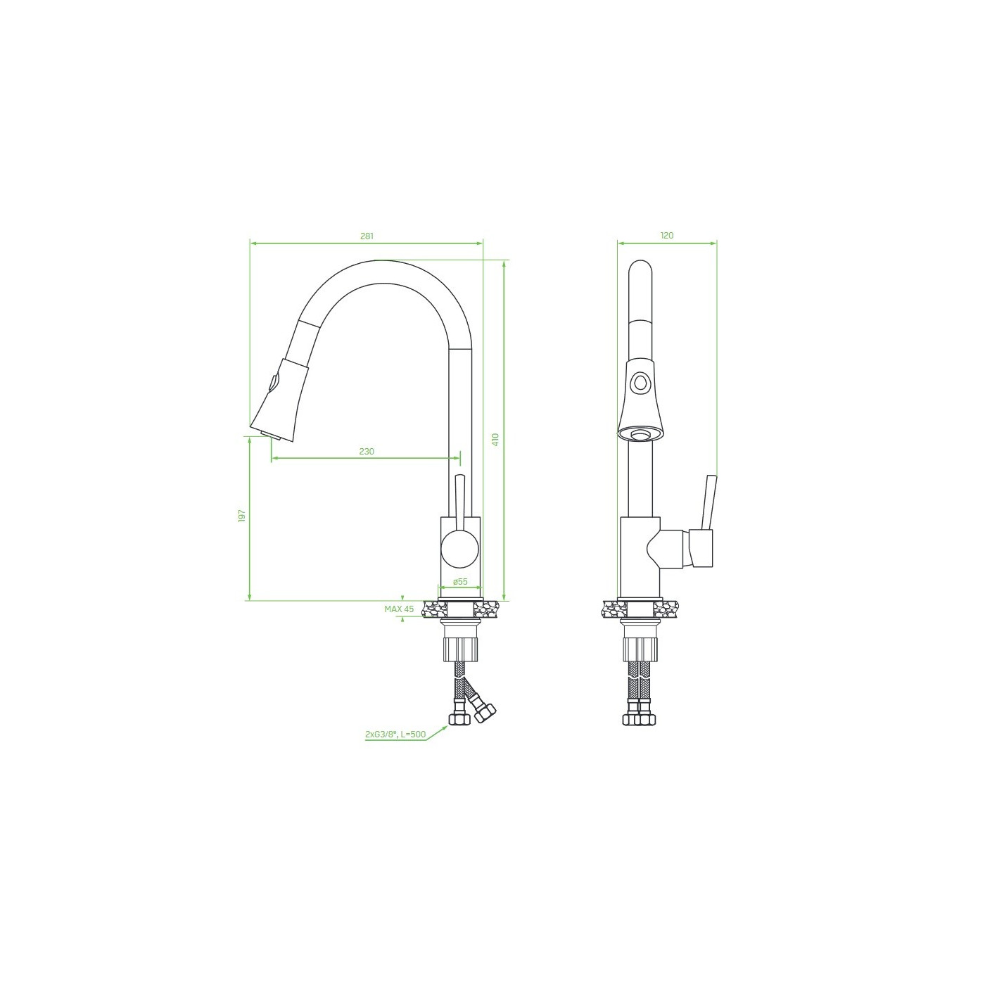 Bateria Zlewozmywakowa Stojąca z Wciąganą Wylewką DARU BLD_069D