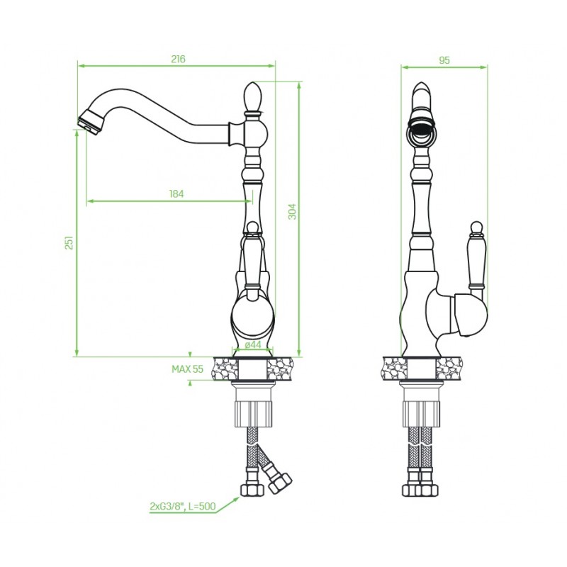 Bateria Zlewozmywakowa Stojąca EVORA Chrom
