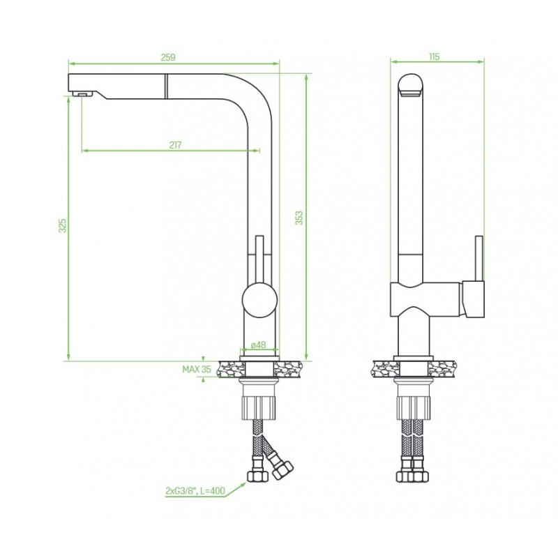 Bateria Zlewozmywakowa Kuchenna z Wyciąganą Wylewką Bateria Zlewozmywakowa Kuchenna z Wyciąganą Wylewką