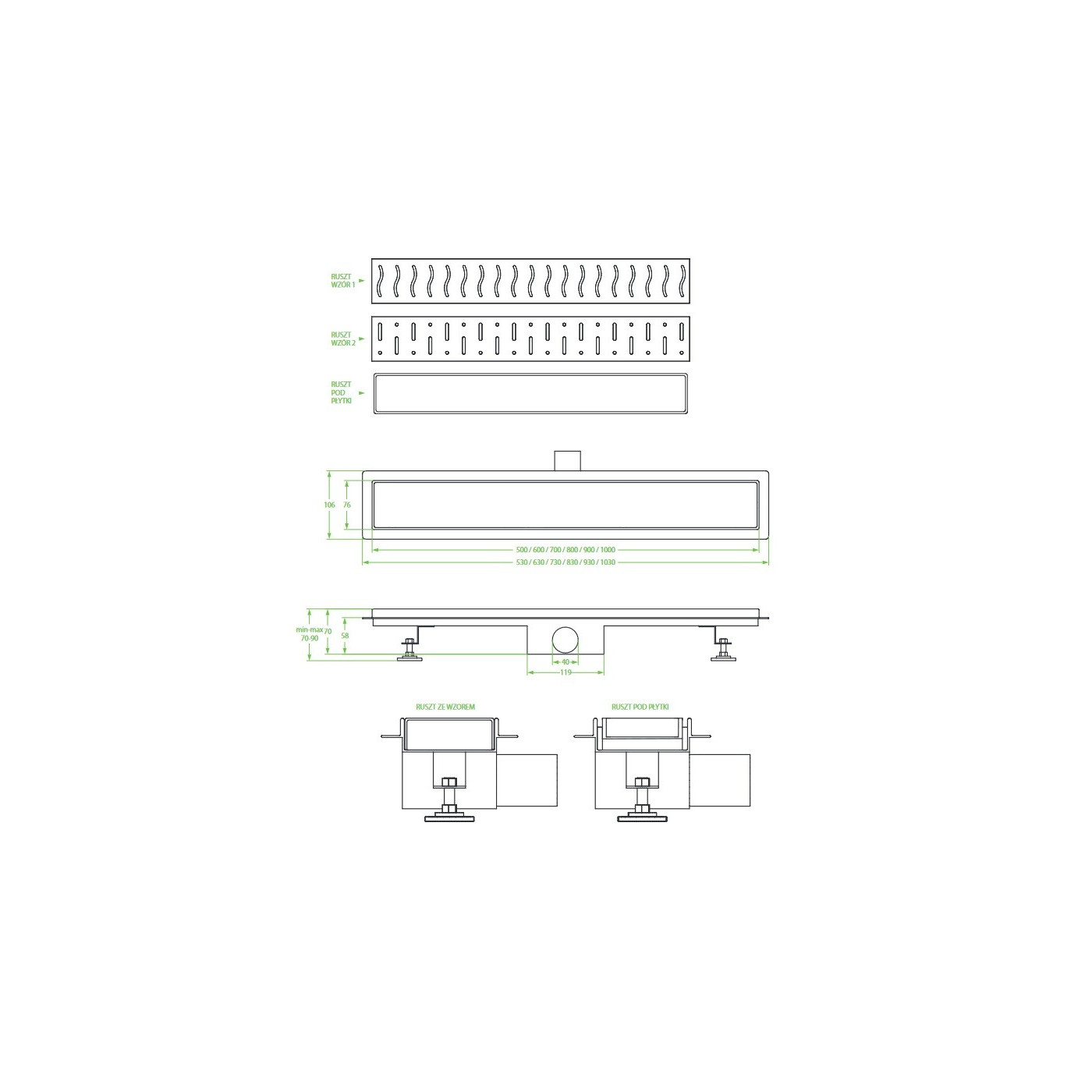 Odpływ Liniowy 80 cm Niski AGOS INOX