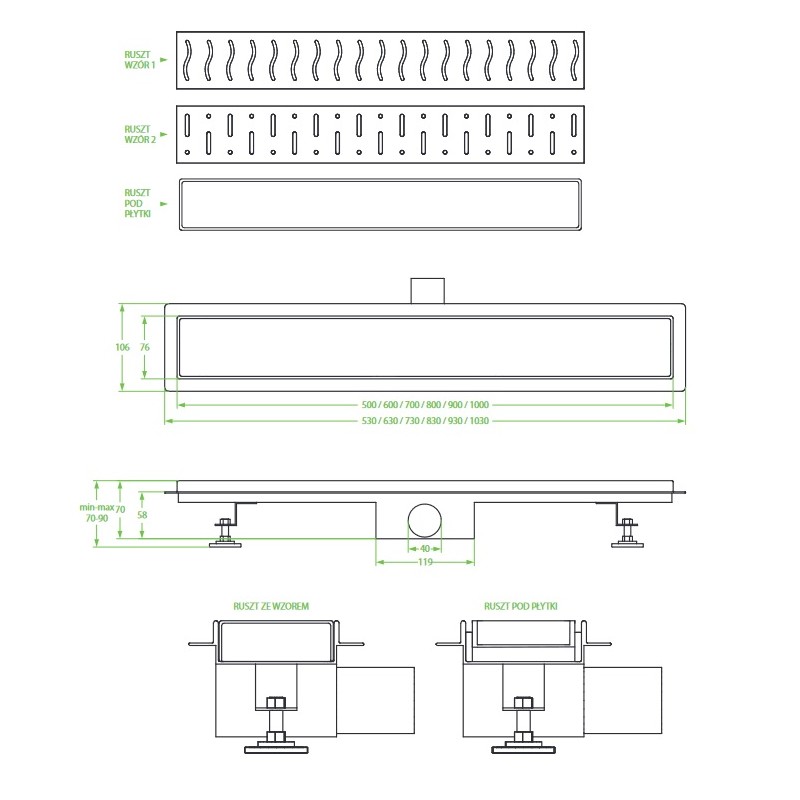 Odpływ Liniowy 80 cm Niski AGOS INOX