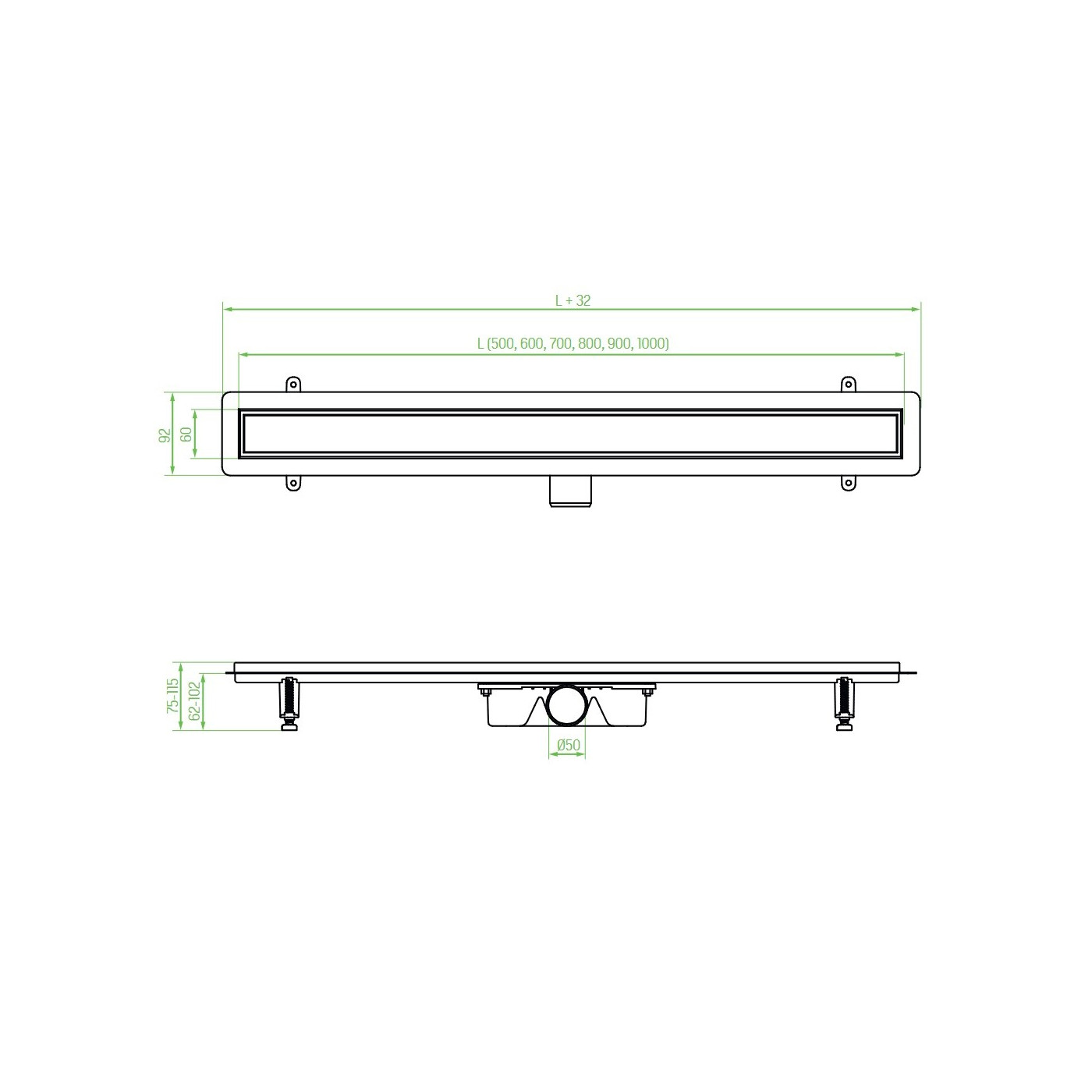 Odpływ Liniowy 100 cm Niski BASSO INOX