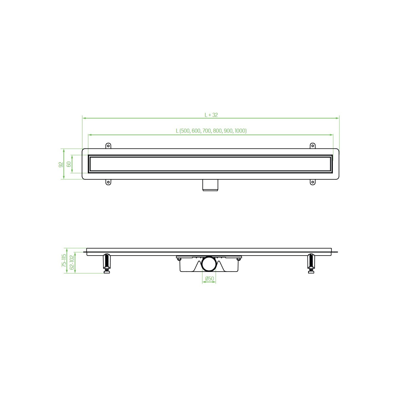 Odpływ Liniowy 50 cm Niski BASSO INOX Odpływ Liniowy 50 cm Niski BASSO INOX