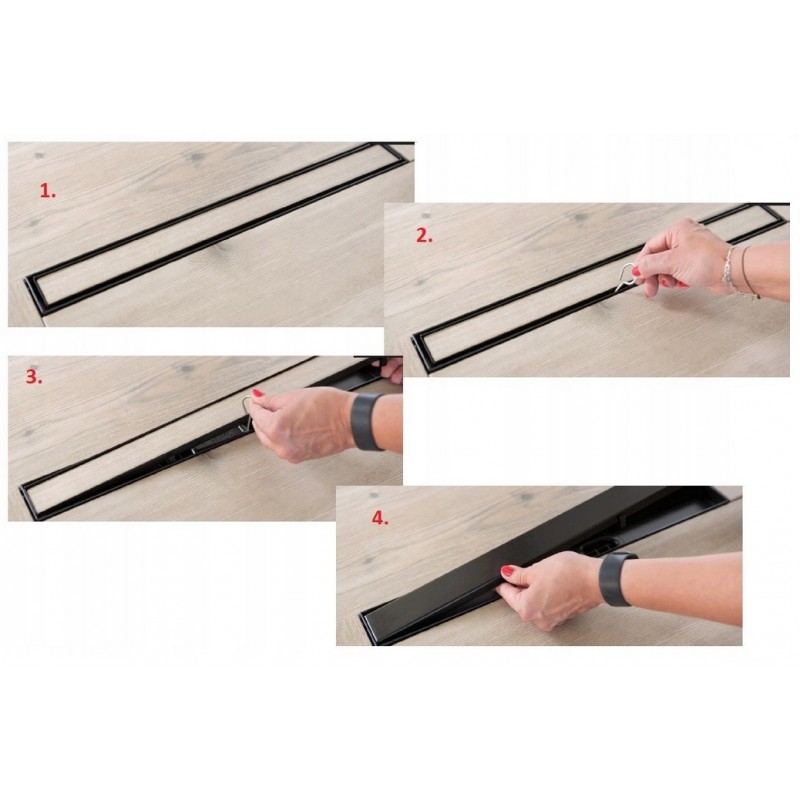 Odpływ Liniowy 80 cm Niski BASSO Czarne Szkło