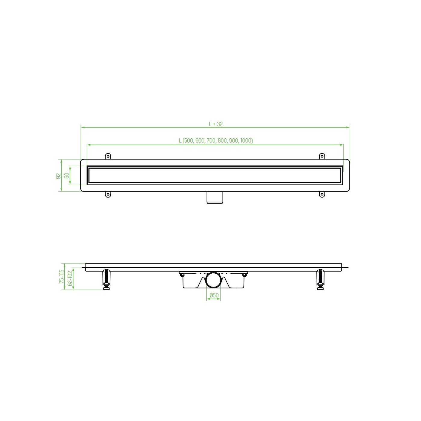 Odpływ Liniowy 80 cm Niski BASSO Inox