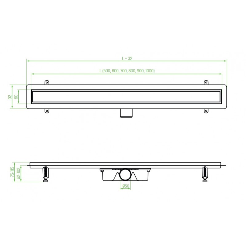 Odpływ Liniowy 80 cm Niski BASSO Inox