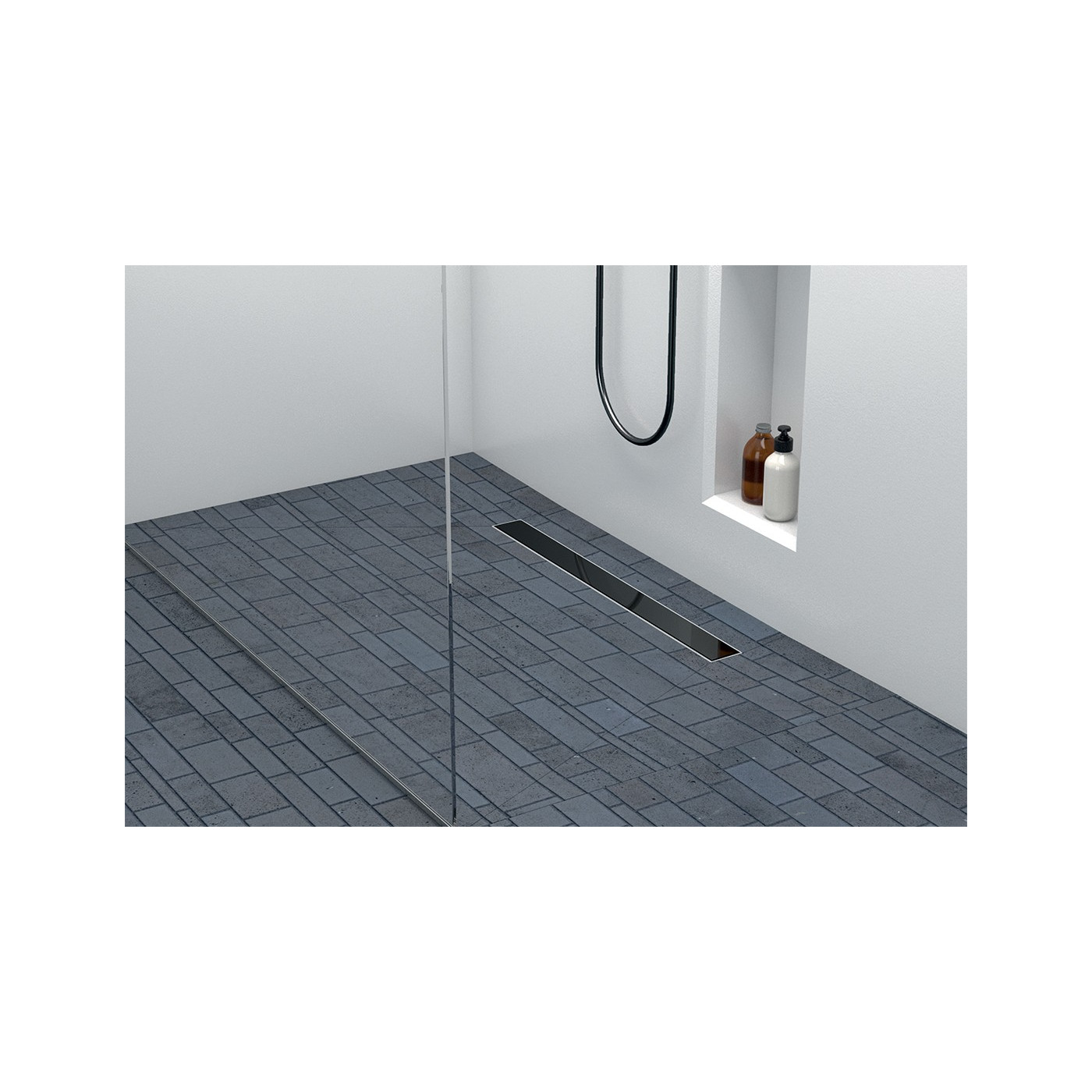 Odpływ Liniowy 100 cm Niski BASSO Czarne Szkło Odpływ Liniowy 100 cm Niski BASSO Czarne Szkło