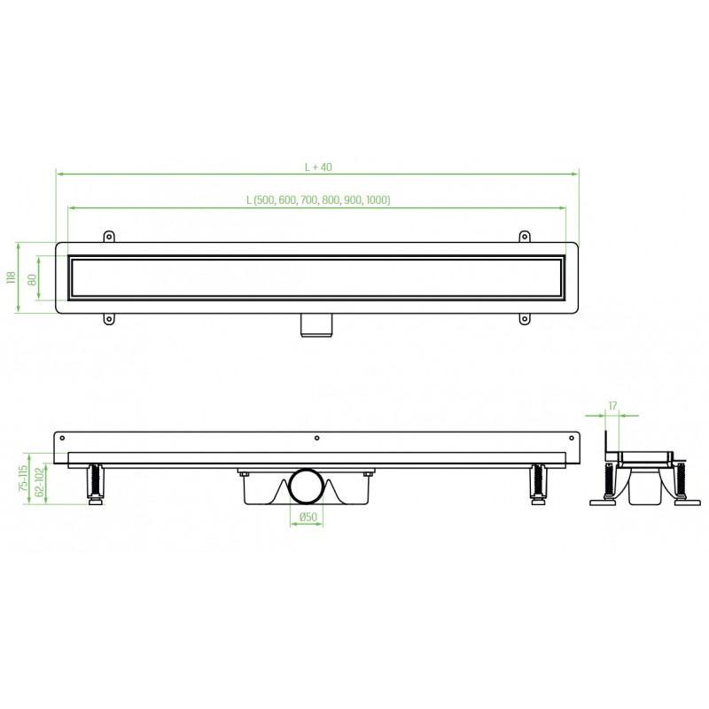 Odpływ Liniowy 100 cm Niski BASSO Czarny COB_711D Odpływ Liniowy 100 cm Niski BASSO Czarny COB_711D