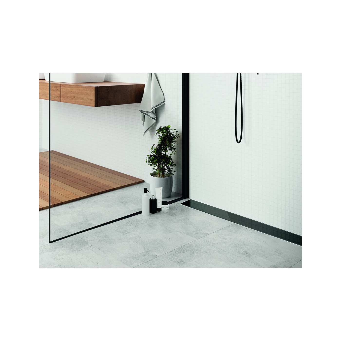 Odpływ Liniowy 60 cm Przyścienny Czarne Szkło