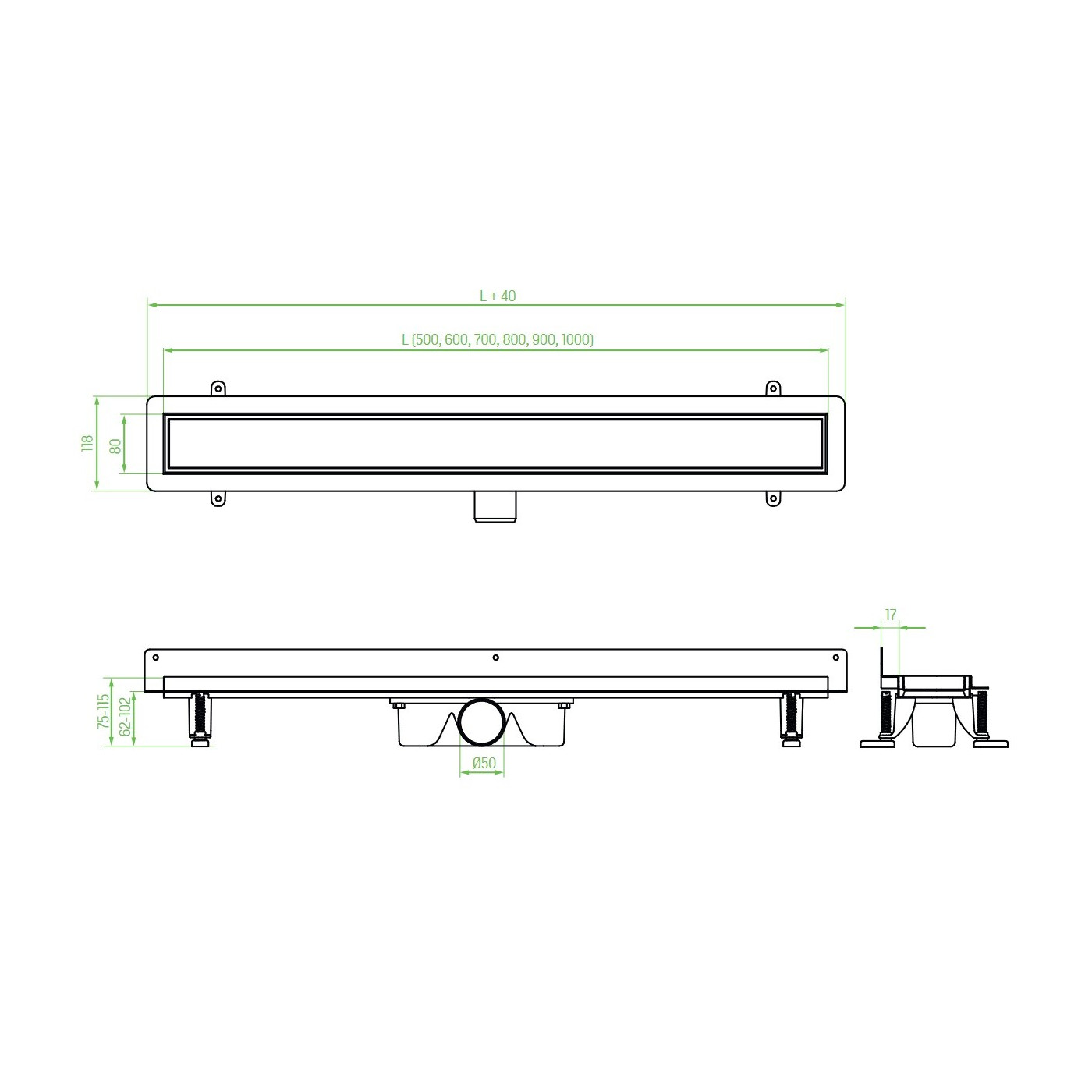 Odpływ Liniowy 60 cm Przyścienny Złoty Odpływ Liniowy 60 cm Przyścienny Złoty