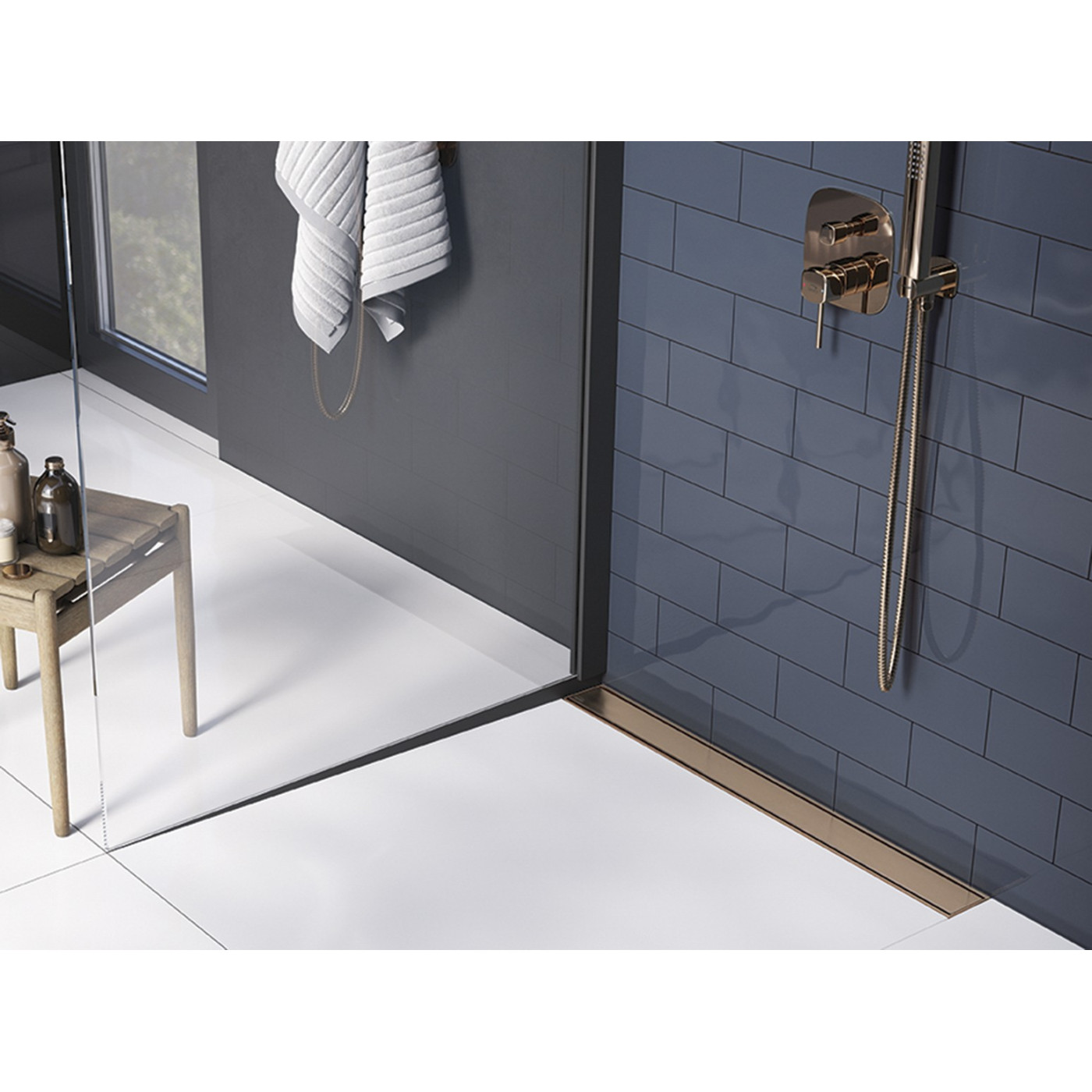 Odpływ Liniowy 60 cm Przyścienny Różowe Złoto