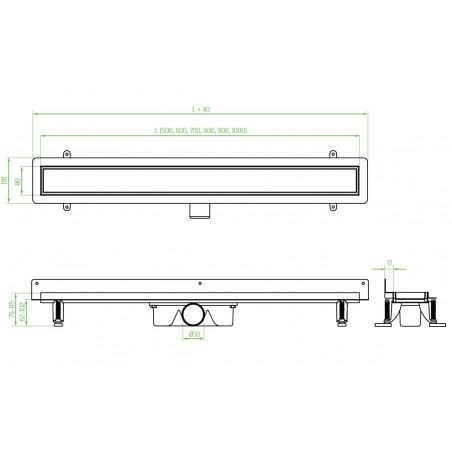 Odpływ Liniowy 80 cm Przyścienny INOX COB_281D