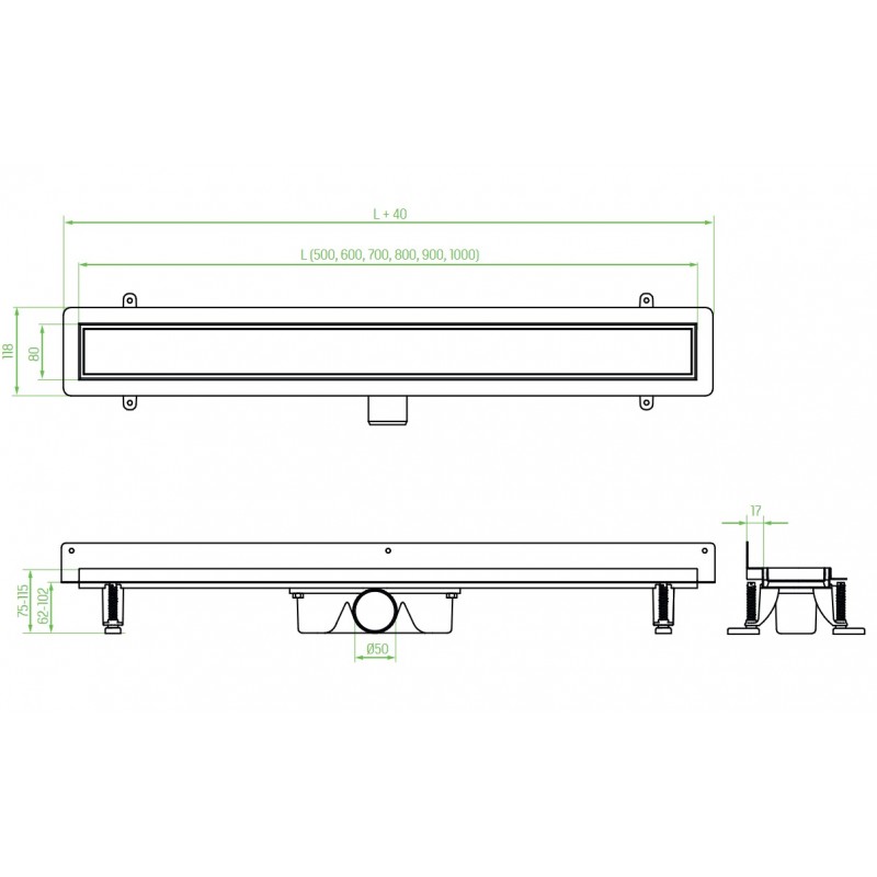 Odpływ Liniowy 90 cm Przyścienny INOX COB_291D Odpływ Liniowy 90 cm Przyścienny INOX COB_291D