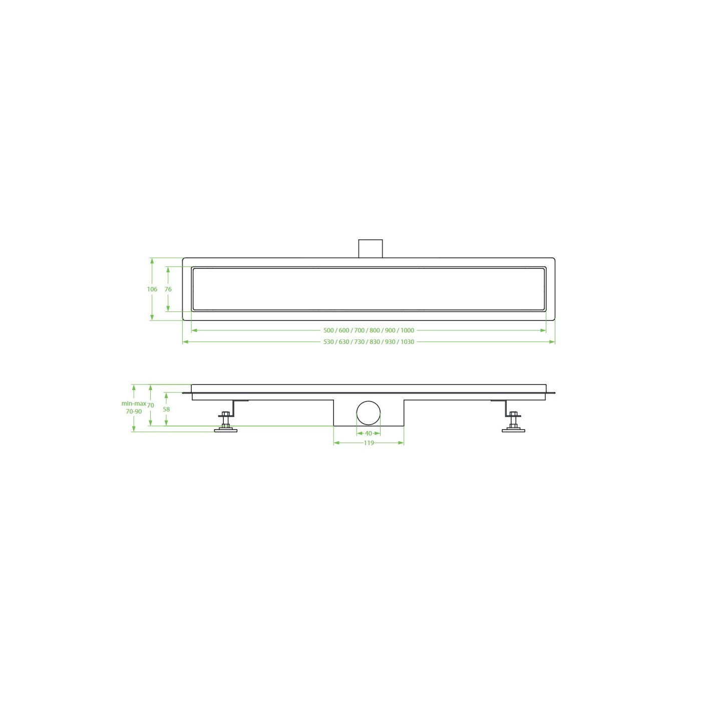 Czarny Odpływ Liniowy 60 cm RONDA