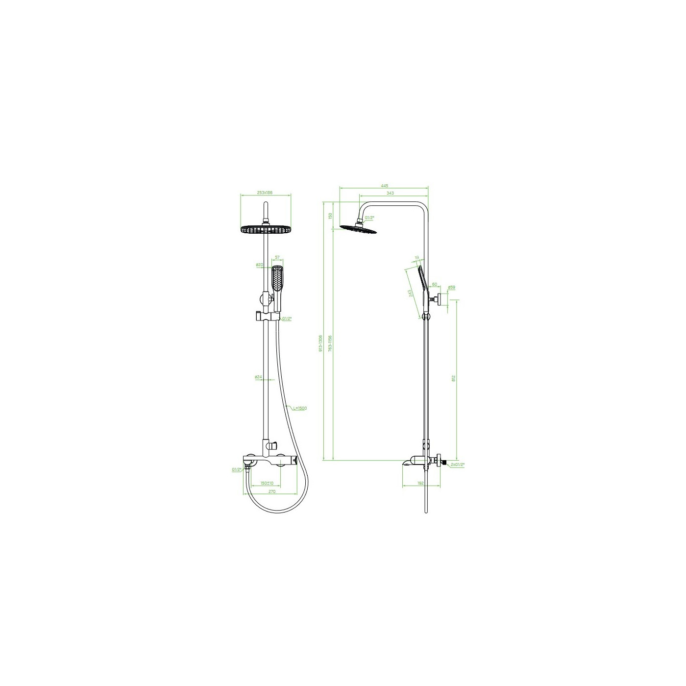 Kolumna Natryskowa z Baterią ALEA Chrom